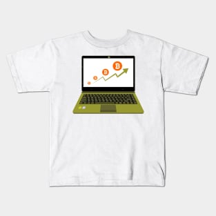 realistic laptop vector illustration display bitcoin assets Kids T-Shirt